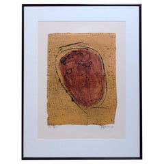 Japanischer Collagraphendruck von Tsuguo Yanai, „Broken Heart“