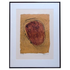 Vintage Japanese Collagraph Print by Tsuguo Yanai, "Broken Heart"