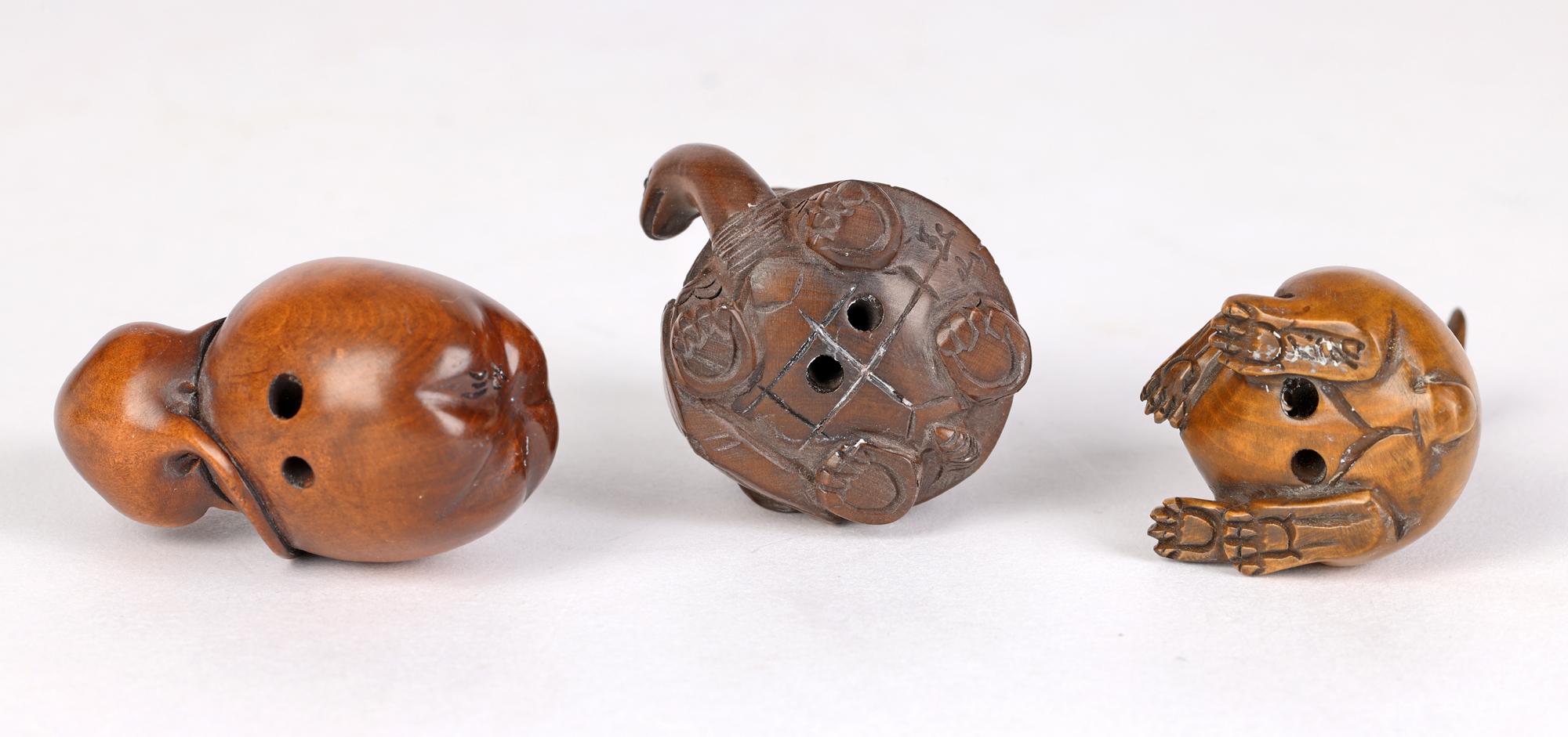 Japanese Collection Carved Wood Animal and Fish Netsuke 3