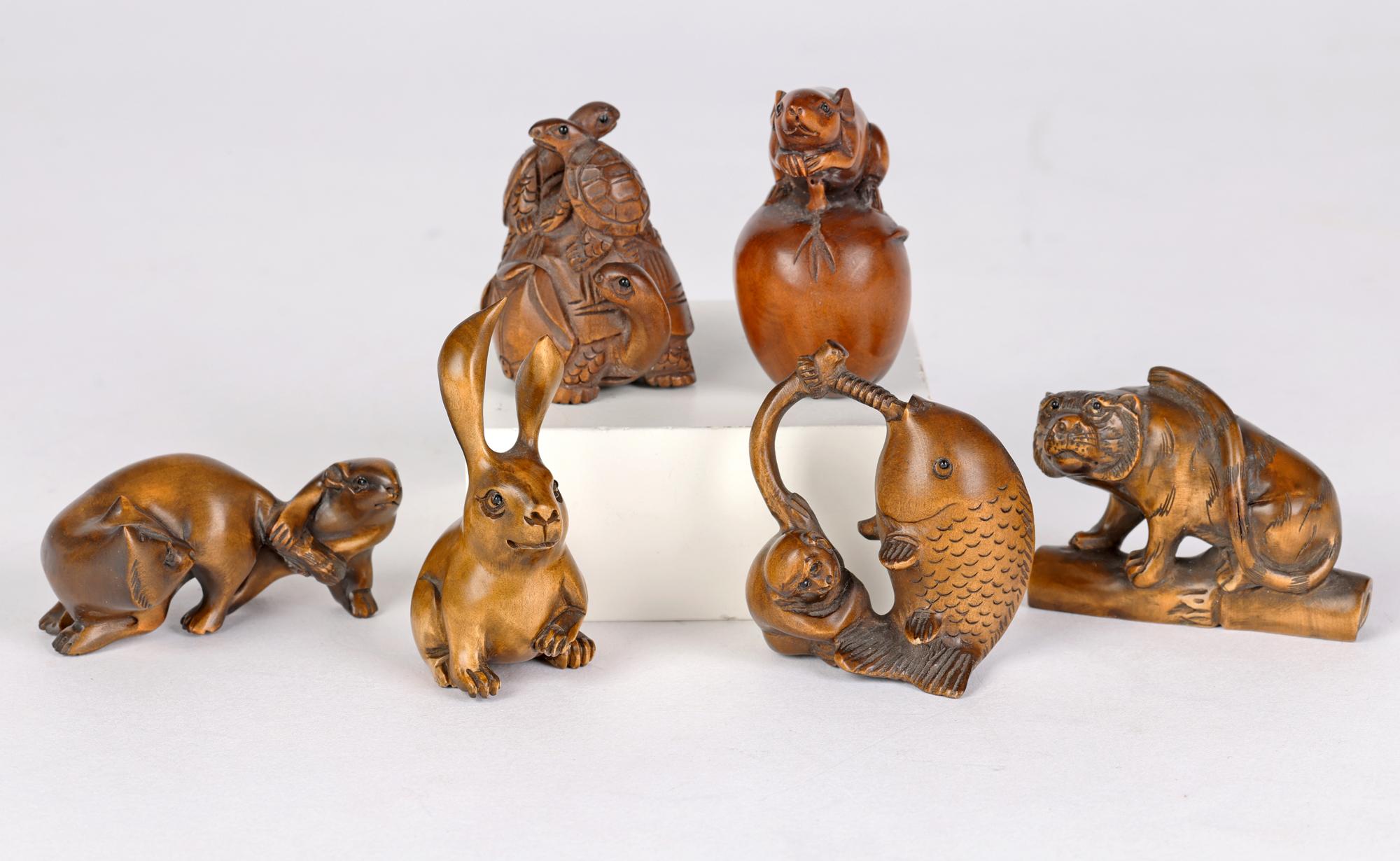 Japanese Collection Carved Wood Animal and Fish Netsuke 4