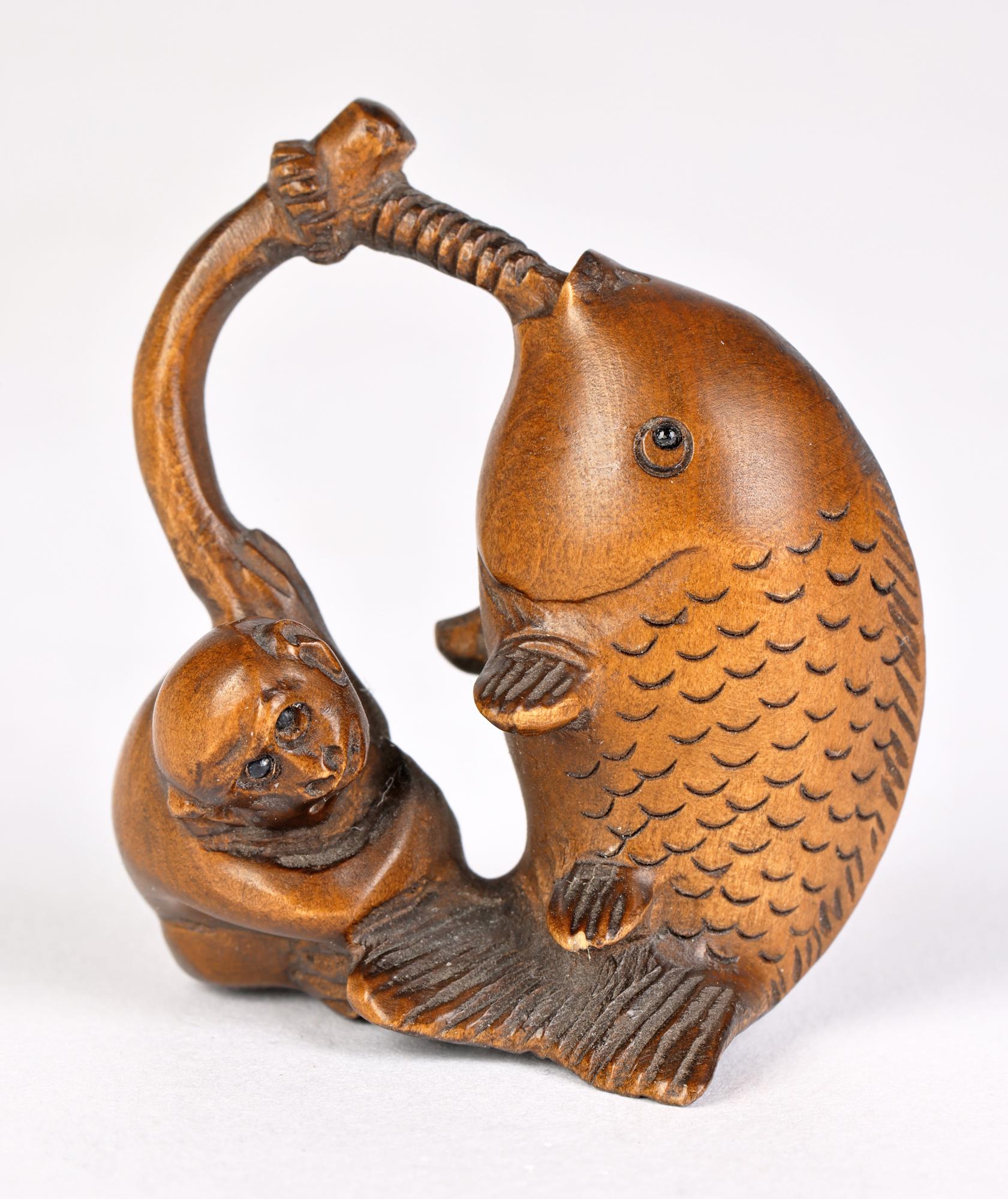 Hand-Carved Japanese Collection Carved Wood Animal and Fish Netsuke