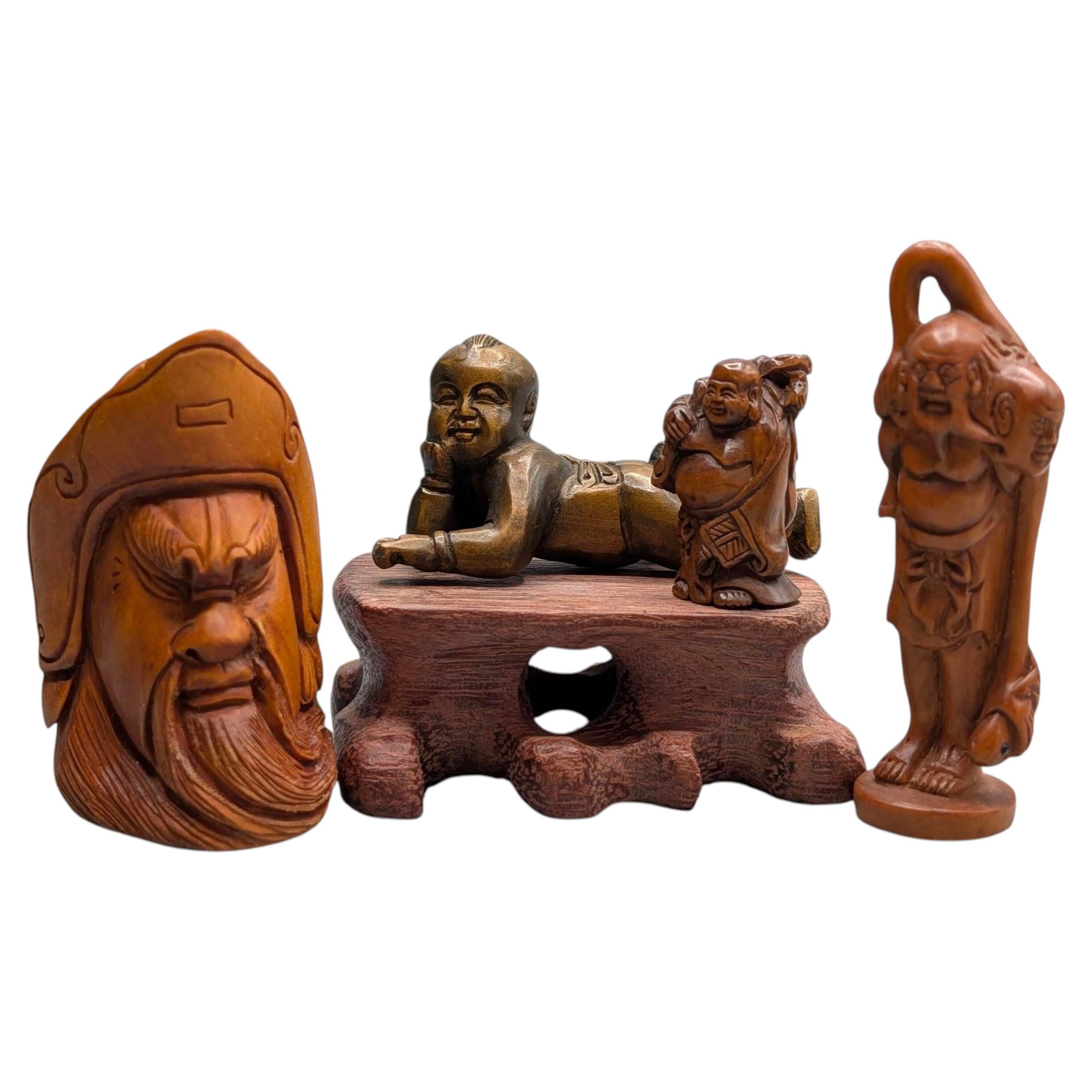 Japanese Collection of Boxwood Carved Netsuke Group of Four