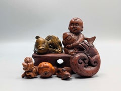 Japanese Collection of Boxwood Carved Netsuke Group of Six