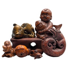 Japanese Collection of Boxwood Carved Netsuke Group of Six
