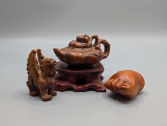 Japanese Collection of Boxwood Carved Netsuke Group of Three
