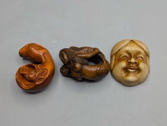 Japanese Collection of Boxwood Carved Netsuke Group of Three