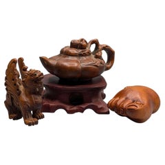 Japanese Collection of Boxwood Carved Netsuke Group of Three