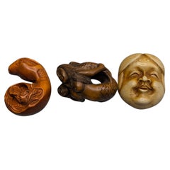 Japanese Collection of Boxwood Carved Netsuke Group of Three