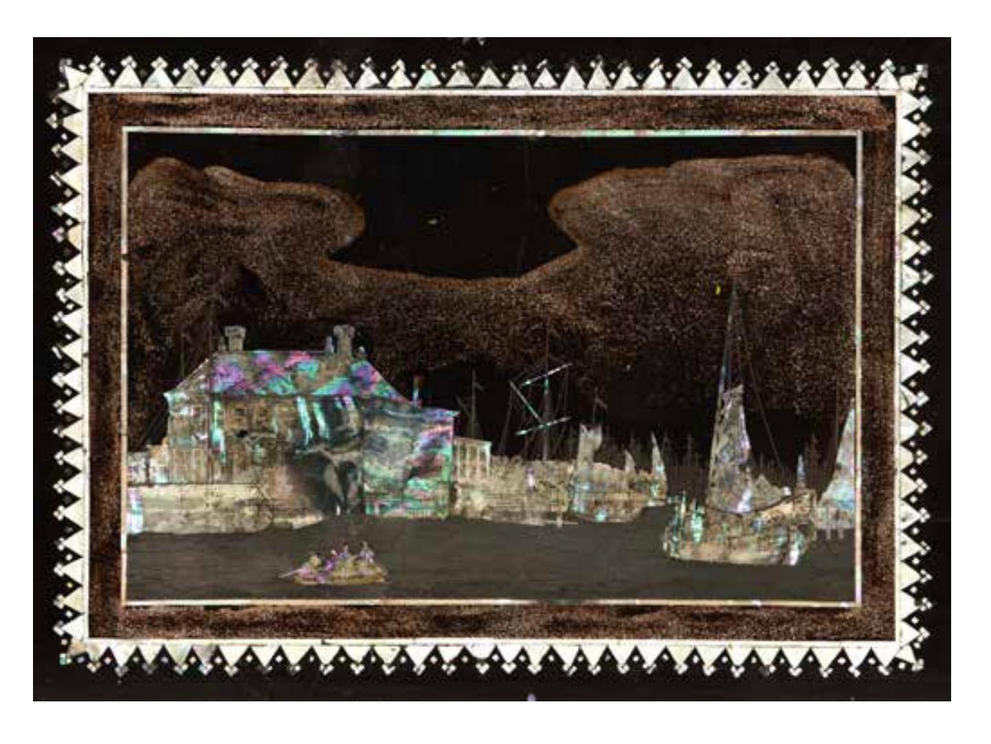 Eine bedeutende japanische Lackdose mit einer Ansicht des Nieuwe Stadsherberg Van Amsterdam

Nagasaki, Edo-Periode, 1830-1840

Das schwarz lackierte Holzkästchen ist mit Gold verziert und mit Perlmutt eingelegt und zeigt das Stadtbild von