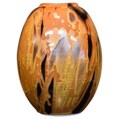 Japanese Contemporary Black Brown Hand-Glazed Ceramic Vase by Master Artist