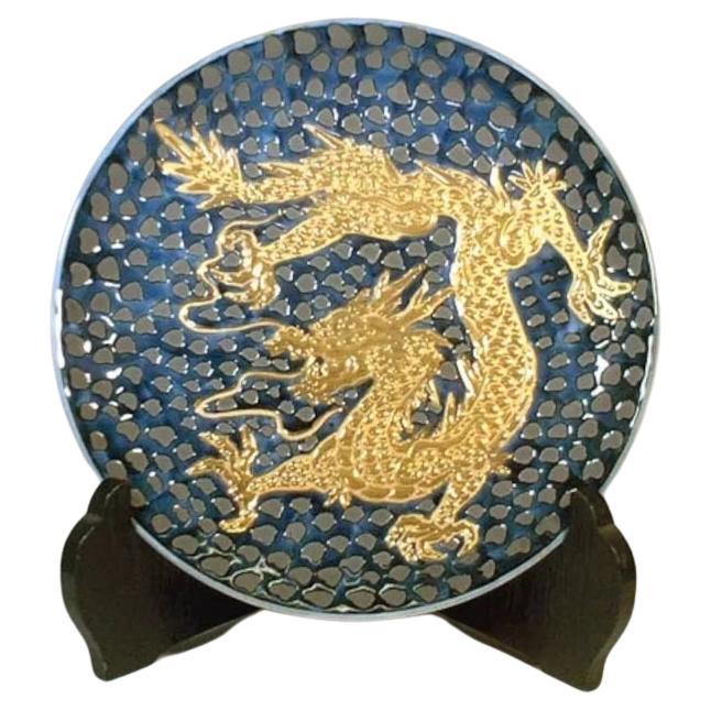 Japanese Contemporary Black Gold Porcelain Charger by Master Artist, 4
