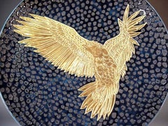 Japanese Contemporary Black Gold Porcelain Charger by Master Artist