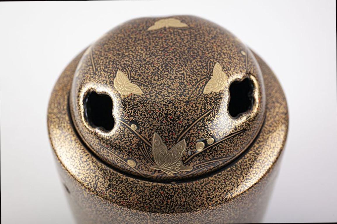 Gilt Japanese Contemporary Black Gold Porcelain Koro Incense Burner For Sale