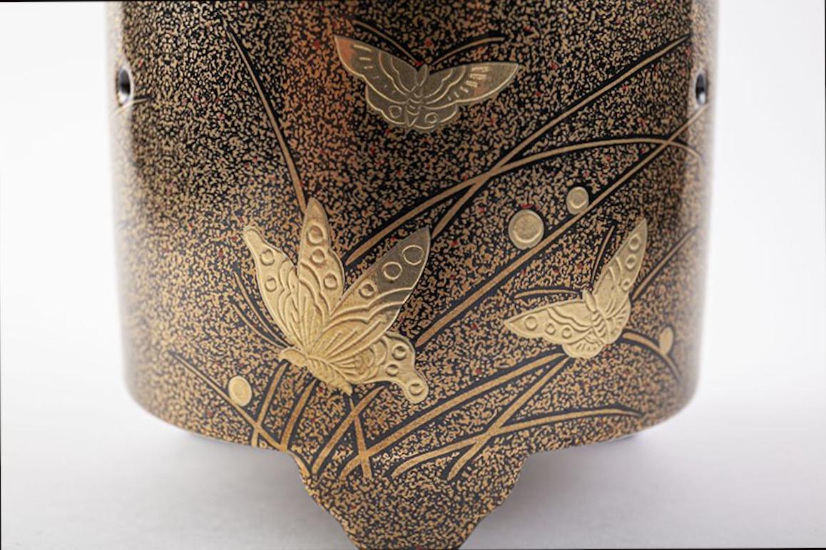 XXIe siècle et contemporain Brûleur d'encens Koro en porcelaine noire et or contemporain japonaise en vente