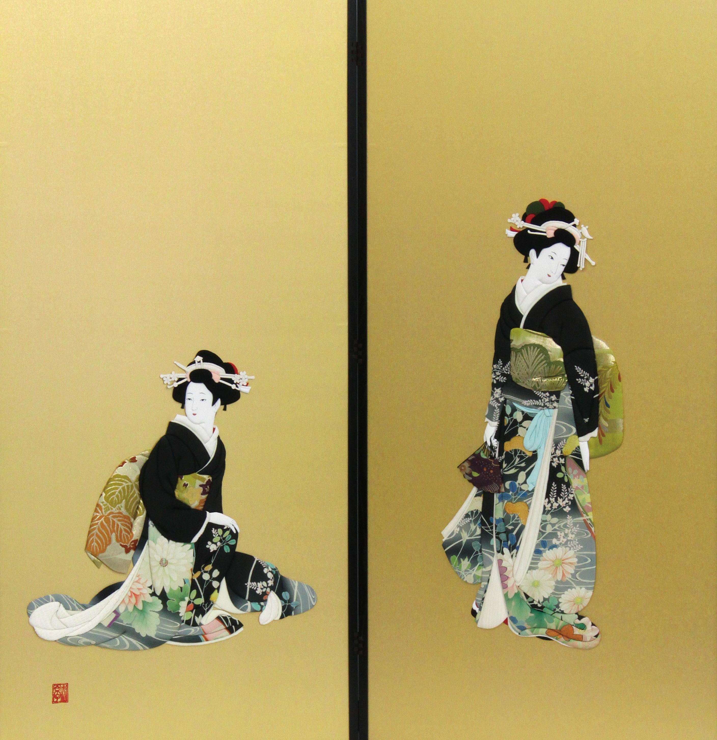 Extraordinary Japanese contemporary two panel 