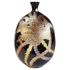Japanese Contemporary Black Platinum Gold Porcelain Vase by Master Artist, 3
