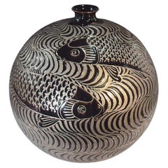 Japanese Contemporary Black Platinum Porcelain Vase by Master Artist, 3