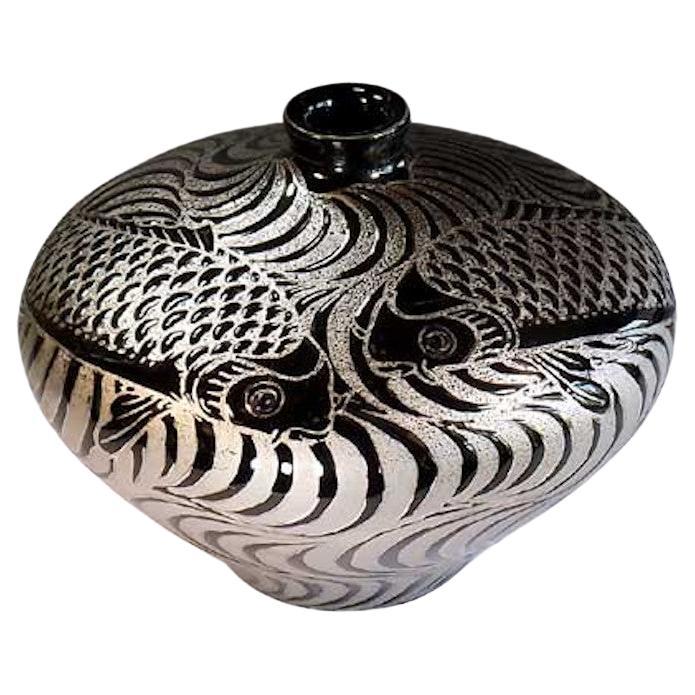Japanese Contemporary Black Platinum Porcelain Vase by Master Artist, 7 For Sale