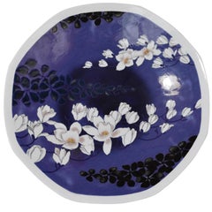 Japanese Contemporary Black Purple White Porcelain Charger by Master Artist