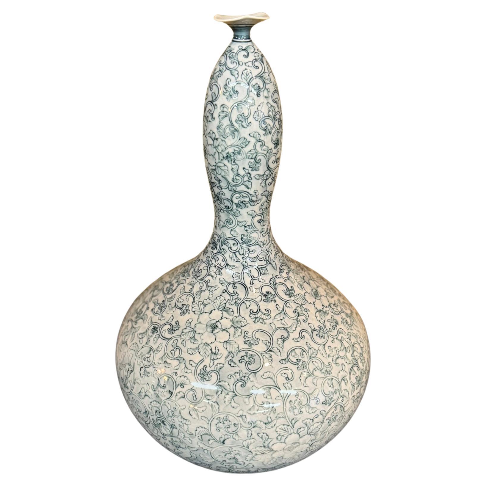 Japanese Contemporary Blue Cream Porcelain Vase by Master Artist, 3 For Sale