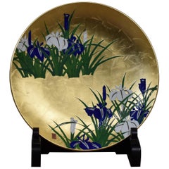 Cargador de Porcelana Contemporánea Japonesa Azul Hoja de Oro Verde del Maestro Artista, 3