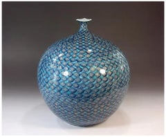 Japanese Contemporary Blue Gold Porcelain Vase by Master Artist, 3