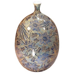 Japanese Contemporary Blue Gold Porcelain Vase by Master Artist, 3