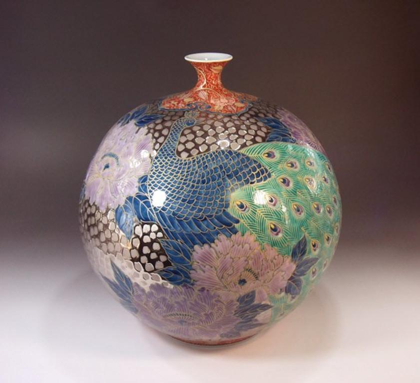 Gilt Japanese Contemporary Blue Green Gold Porcelain Vase by Master Artist, 2 For Sale
