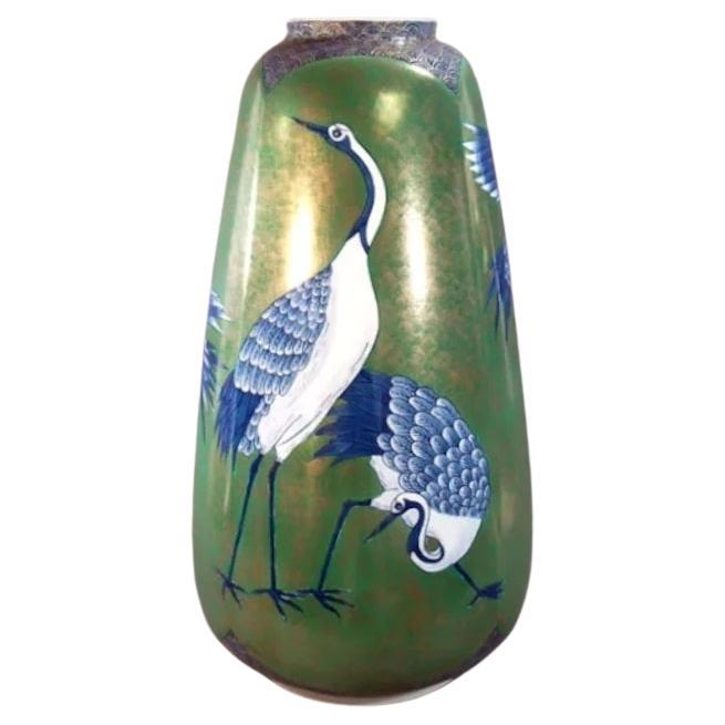 Vase japonais contemporain en porcelaine bleu, vert et or par un maître artiste, 2 pièces en vente