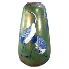 Vase japonais contemporain en porcelaine bleu, vert et or par un maître artiste, 2 pièces
