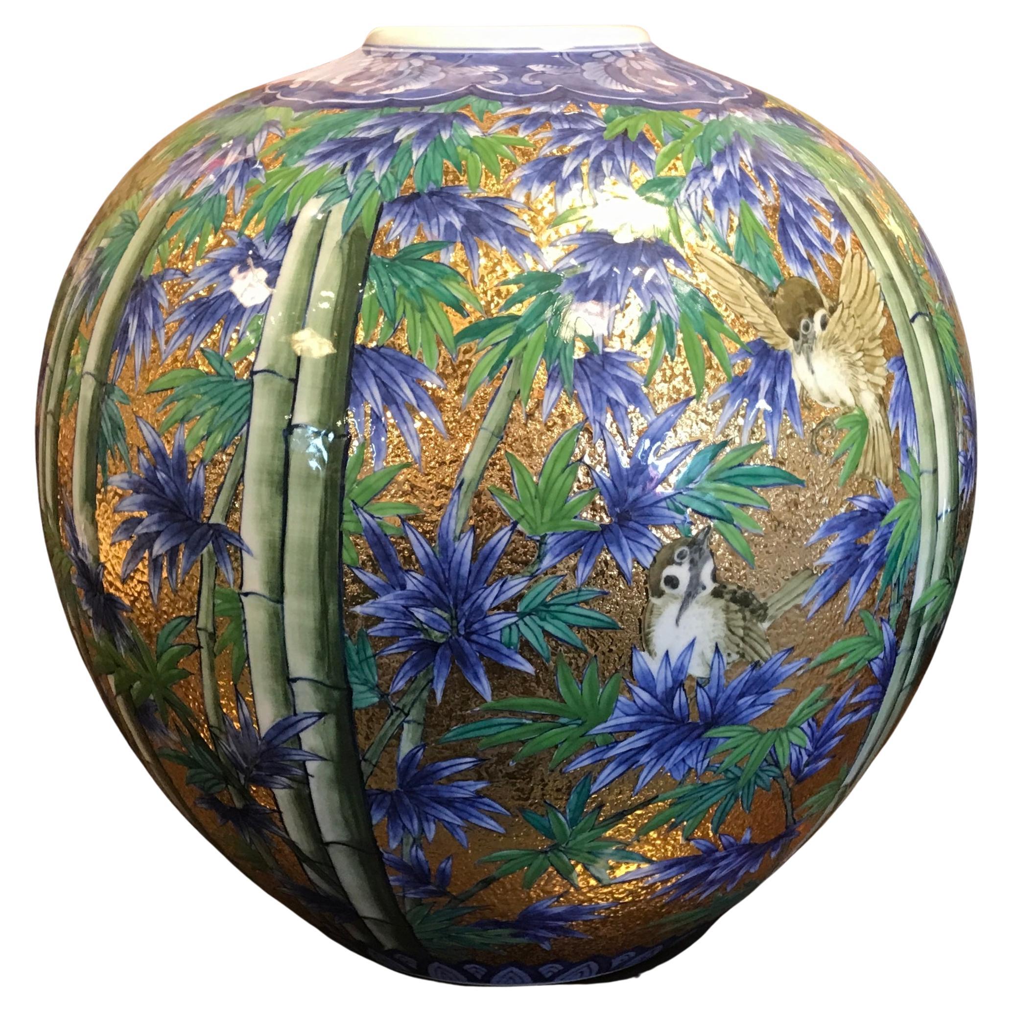 Porcelain Vase Green Gold by Contemporary Japanese Master Artist For