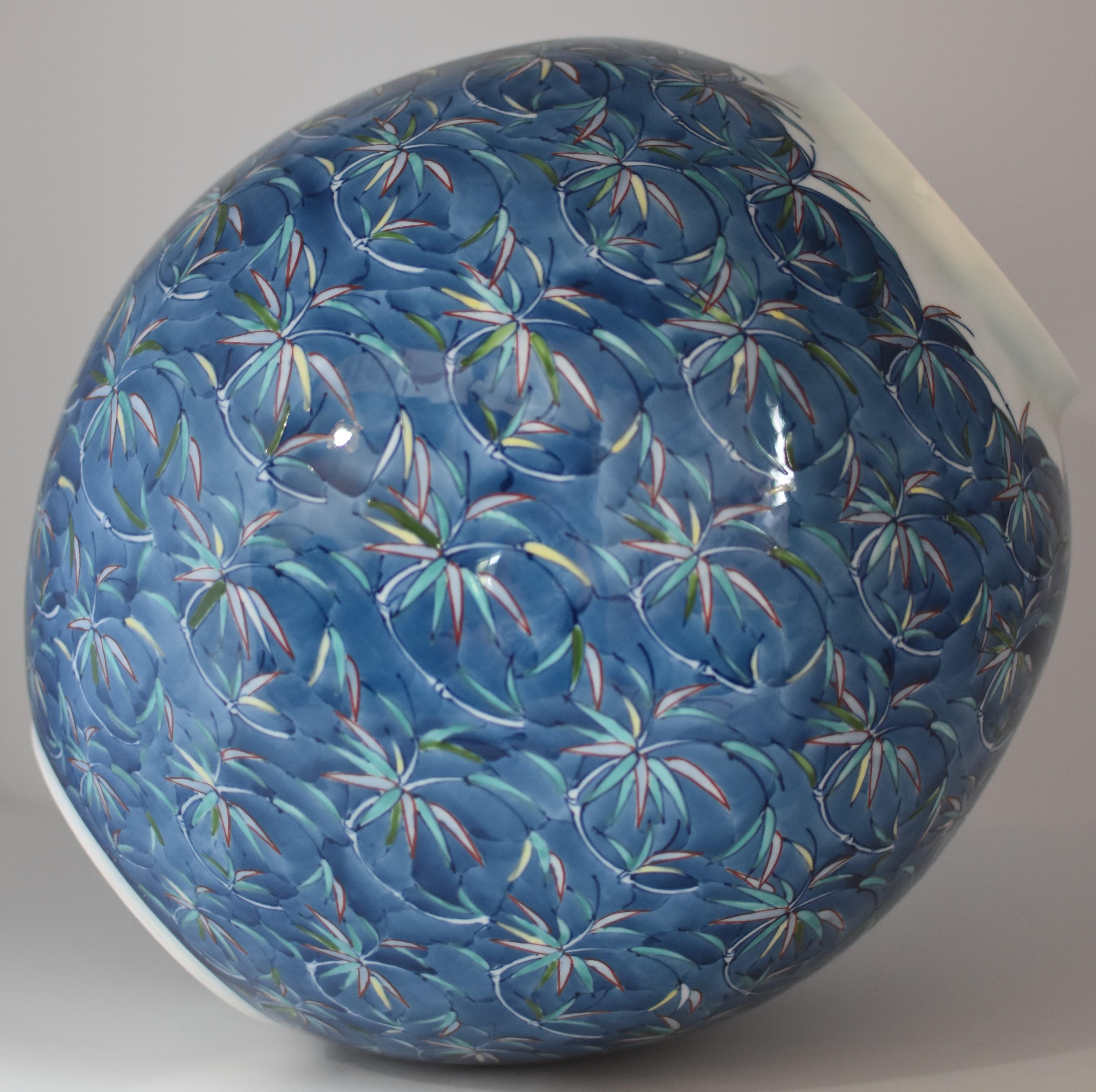 Japanese Contemporary Blue Green Imari Ceramic Vase by Master Artist 1