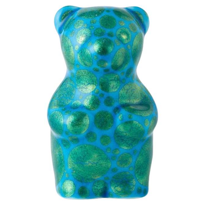 Sculpture japonaise contemporaine d'ours en porcelaine bleu-vert par l'artiste, 1