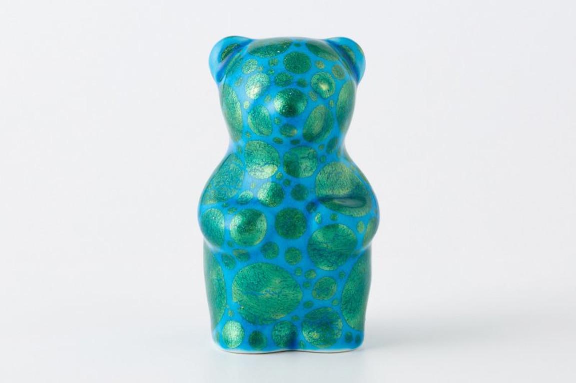 Glazed Japanese Contemporary Blue Green Porcelain Bear Sculpture by Artist, 2 For Sale
