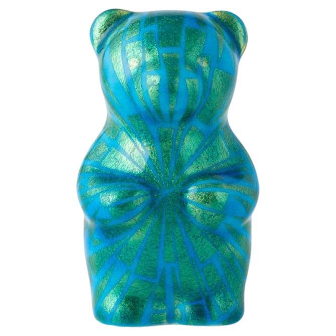 Zeitgenössische blau-grüne japanische Porzellan-Bär-Skulptur des Künstlers, 2 im Angebot