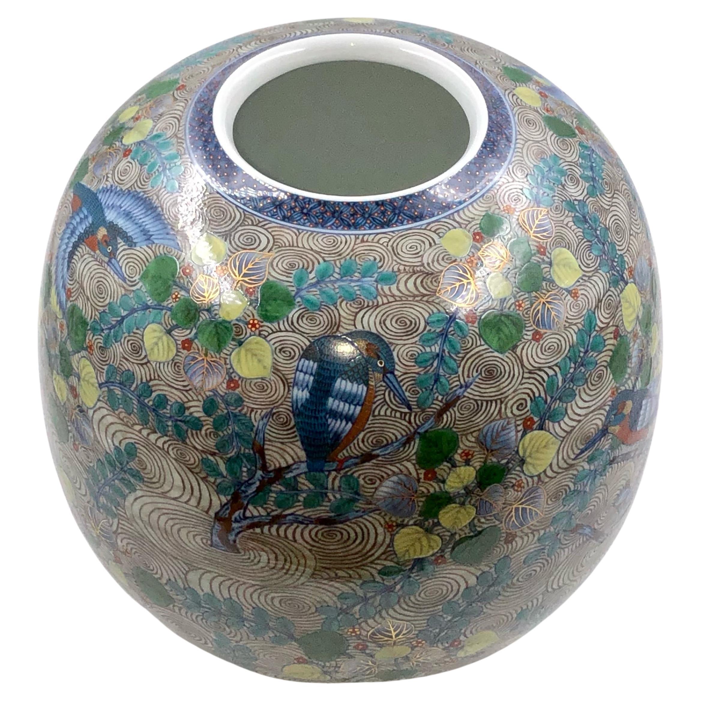 Japanese Contemporary Blue Green Yellow Platinum Porcelain Vase by Master Artist In New Condition For Sale In Takarazuka, JP