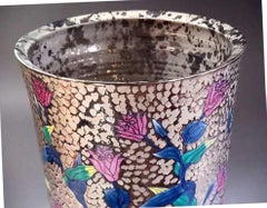Japanese Contemporary Blue Pink Platinum Porcelain Vase by Master Artist, 6