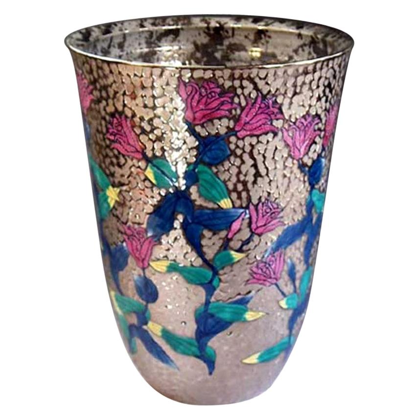 Japanese Contemporary Blue Pink Platinum Porcelain Vase by Master Artist, 6 For Sale