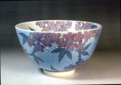 Japanese Contemporary Blue Pink Porcelain Match Tea Cup by Master Artist