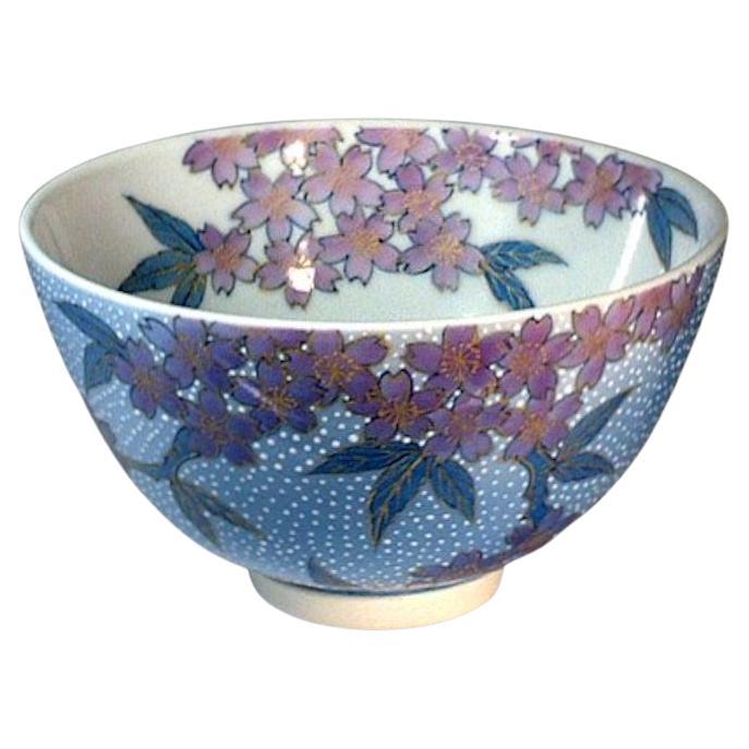 Japanese Contemporary Blue Pink Porcelain Match Tea Cup by Master Artist For Sale