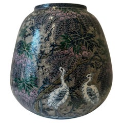Japanese Blue Pink Porcelain Vase by Master Artist, 2