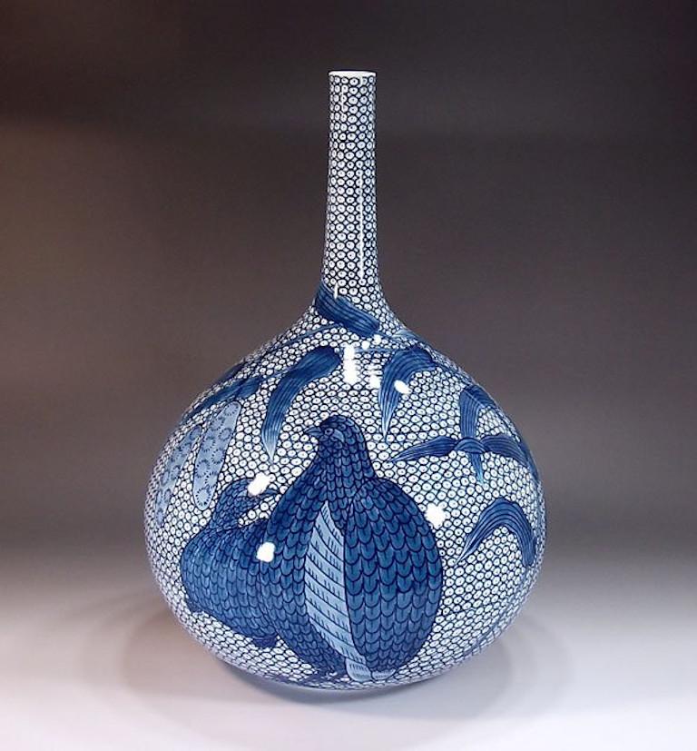 Gilt Japanese Contemporary Blue Platinum Green Porcelain Vase by Master Artist, 3 For Sale