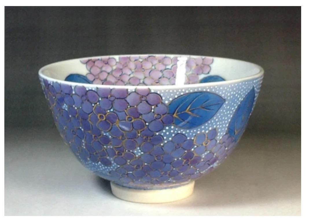 Japanese Contemporary Blue Platinum Pink Porcelain Matcha Tea Bowl by Master, 3 For Sale 5