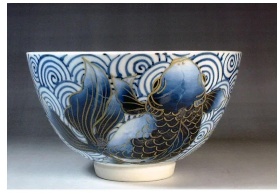 Japanese Contemporary Blue Platinum Pink Porcelain Matcha Tea Bowl by Master, 3 For Sale 8