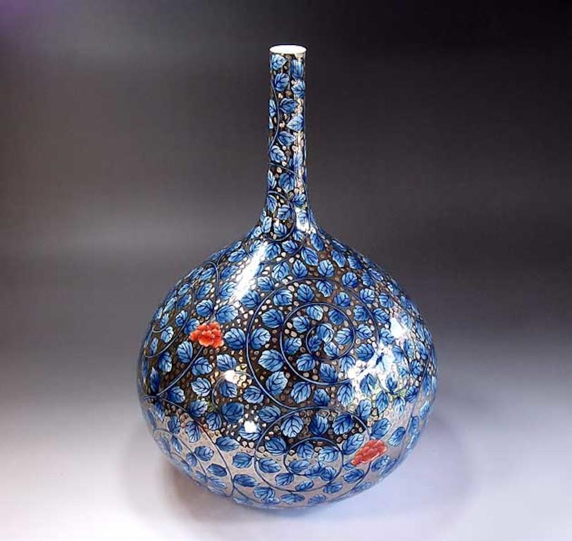 Meiji Japanese Contemporary Blue Platinum Porcelain Vase by Master Artist, 3 For Sale