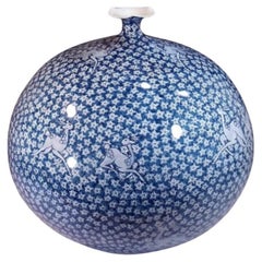 Japanese Blue White Porcelain Vase by Master Artist, 2