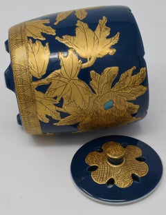 Japanese Contemporary Blue Pure Gold Porcelain Vessel by Master Artist, 2