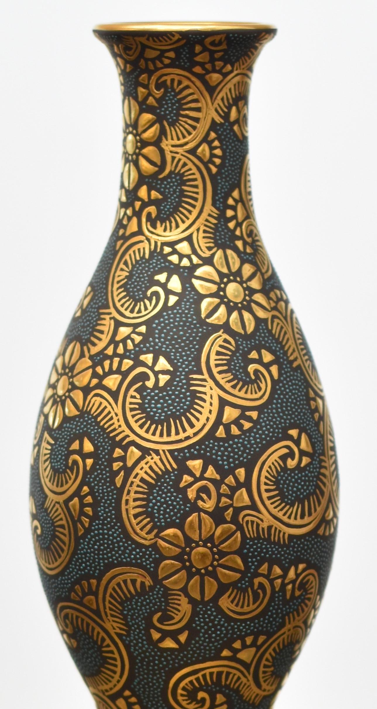 Gilt Japanese Contemporary  Blue Pure Gold Porcelain Vase by Master Artist, 3 For Sale