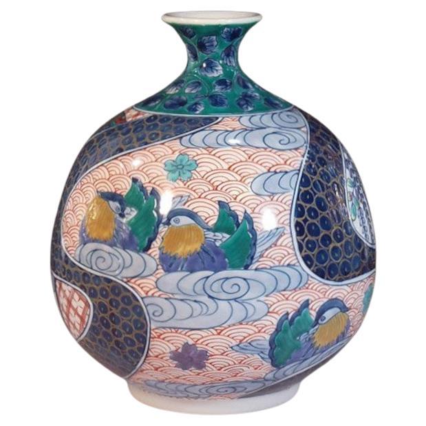 Japanische Contemporary Blau Rot Grün Gold Porzellan Vase von Masterly Artist, 4