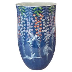 Japanese Contemporary Blue Red Green Porcelain Vase by Master Artist, 5